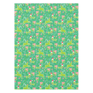 Christmas reindeer and bird green table cloth