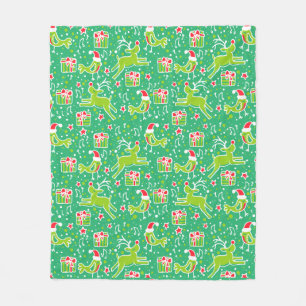 Christmas reindeer and bird patterned green fleece blanket