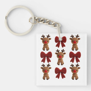 Christmas Reindeer and Bows Coquette yarn Keychain