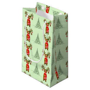 Christmas Reindeer And Pine Trees Gift Bag