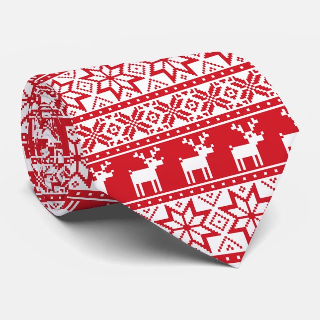 Christmas Reindeer and snowflake ugly sweater tie (Rolled)