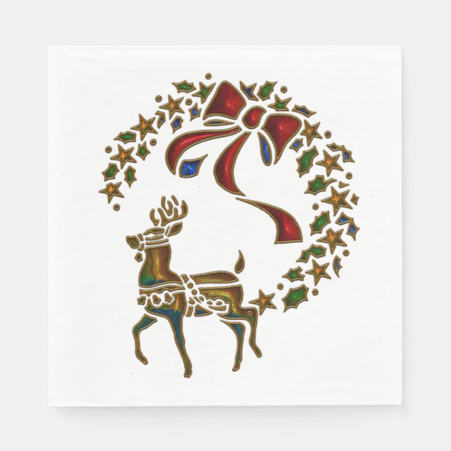 Christmas Reindeer and Stars Napkin (Front)