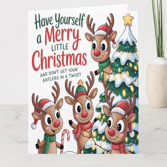 Christmas Reindeer Antlers Twist Card (Front)