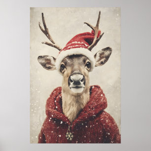 Christmas Reindeer Art Print, Festive Farmhouse Poster