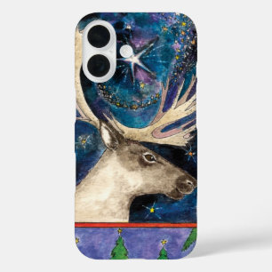 Christmas Reindeer at Night with a Shining Star iPhone 16 Case