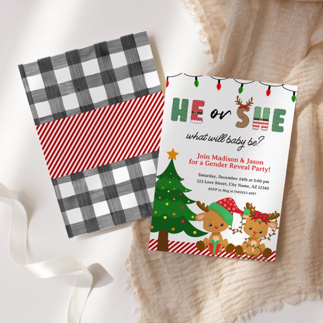 Christmas Reindeer Baby Gender Reveal Party Invitation (Creator Uploaded)