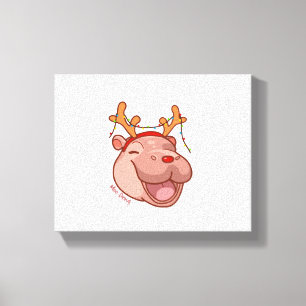 Christmas Reindeer Baby Hippo Moo Deng Xmas Cute Z Canvas Print