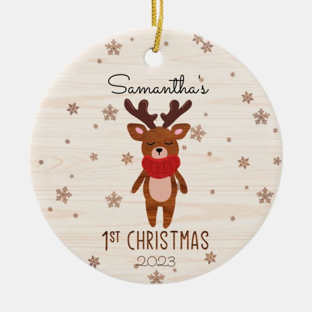 Christmas Reindeer Baby's First Christmas Ceramic Ornament (Front)