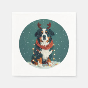 Christmas Reindeer Bernese Mountain Dog Napkin