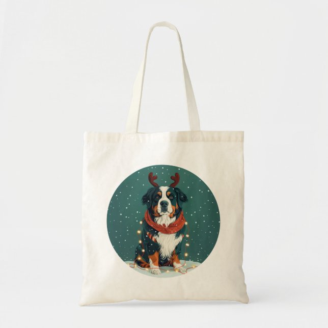 Christmas Reindeer Bernese Mountain Dog Tote Bag (Front)