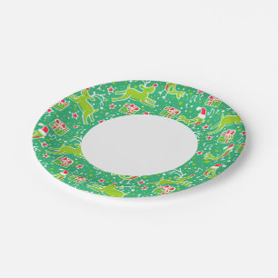 Christmas reindeer bird pattern green paper plate
