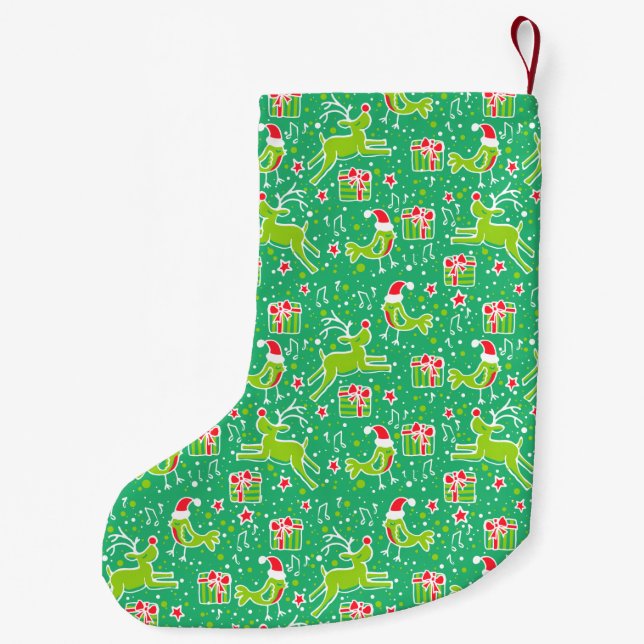 Christmas reindeer bird patterned photo stocking (Back)