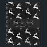 Christmas reindeer black chalkboard to do lists notebook<br><div class="desc">A Christmas to-to list notebook.  Black chalkboard background,  faux silver reindeer pattern.  Personalize and add your name and a title.</div>
