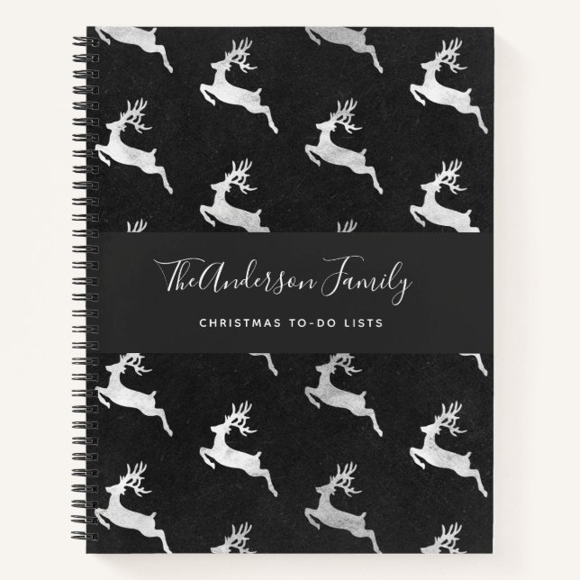 Christmas reindeer black chalkboard to do lists notebook (Front)