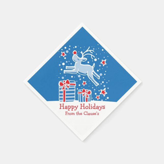 Christmas reindeer blue red white paper napkins (Corner)