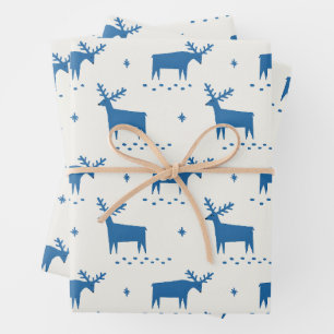Christmas reindeer. Blue woodland animal pattern Wrapping Paper Sheet