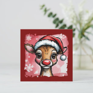 Christmas Reindeer Brushstrokes Preppy Xmas Girly Holiday Card