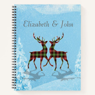 Christmas Reindeer Buffalo Plaid Forest Notebook