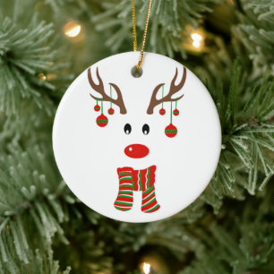 Christmas Reindeer Cartoon Ceramic Ornament