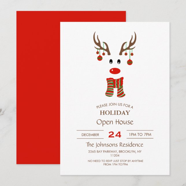Christmas Reindeer Cartoon      Invitation (Front/Back)