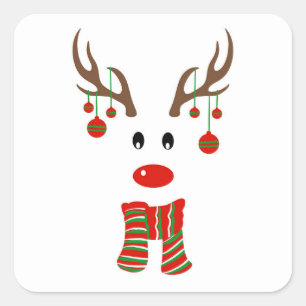 Christmas Reindeer Cartoon Square Sticker