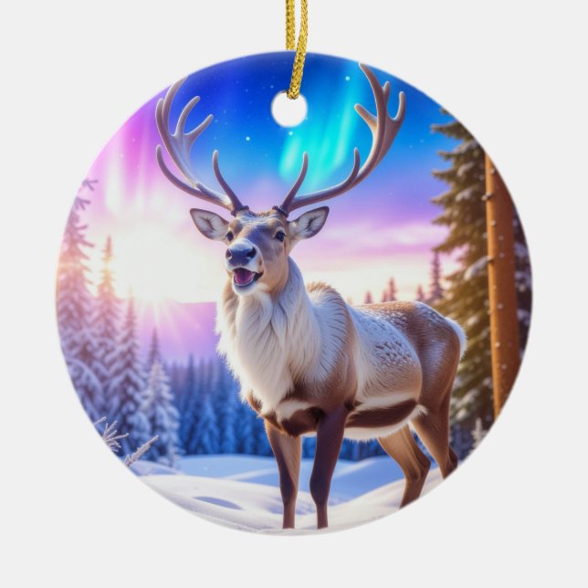 Christmas Reindeer Ceramic Ornament (Front)