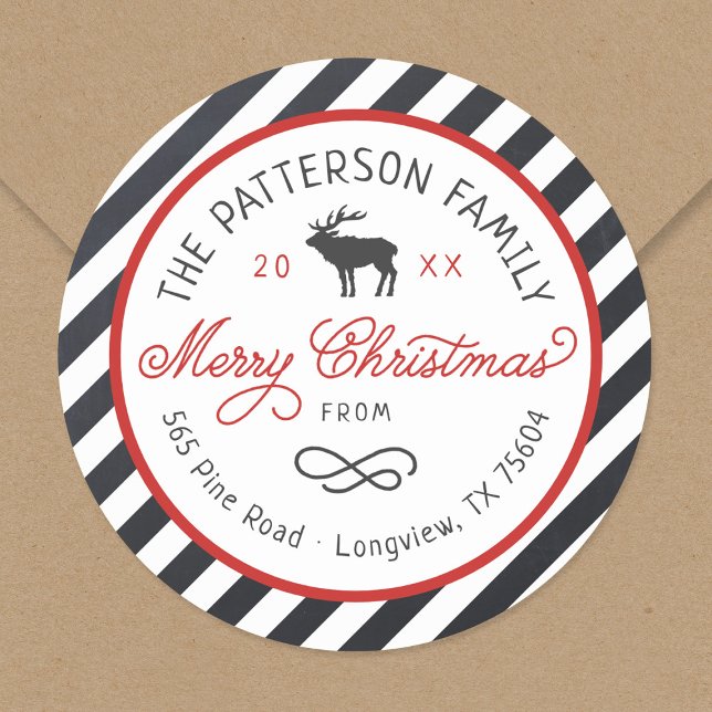 Christmas Reindeer Circle Return Address Label (Creator Uploaded)