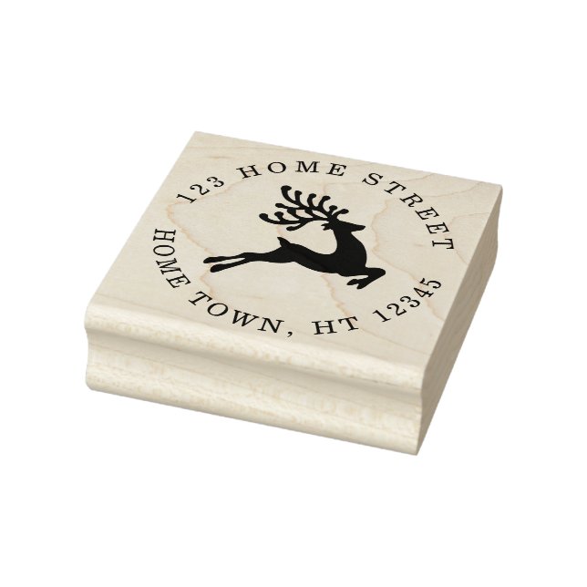 Christmas Reindeer Circular Return Address Rubber Stamp (Stamp)