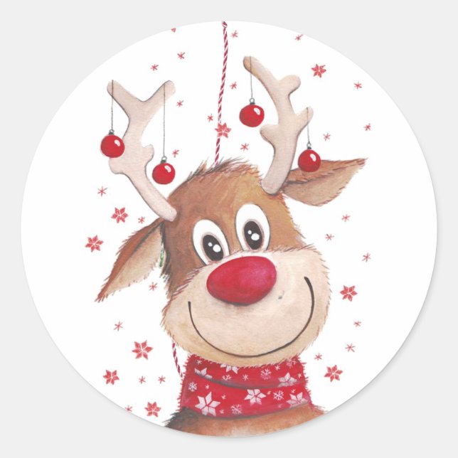 Christmas Reindeer Classic Round Sticker (Front)