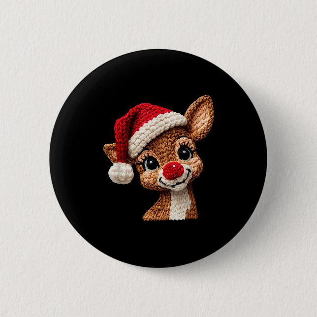 Christmas Reindeer Crochet Cute Merry Christmas Re 2 Inch Round Button (Front)