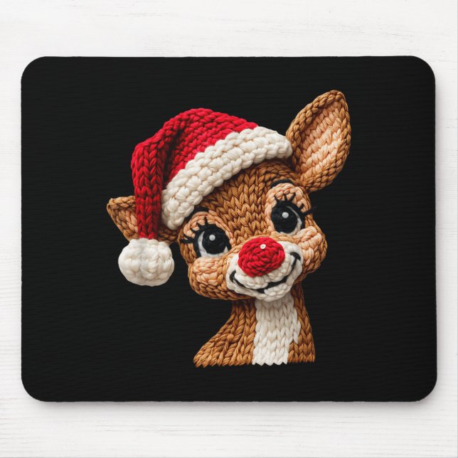 Christmas Reindeer Crochet Cute Merry Christmas Re Mouse Pad (Front)
