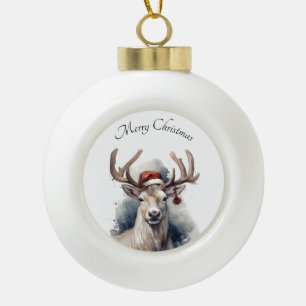 Christmas Reindeer, customizable Ceramic Ball Christmas Ornament