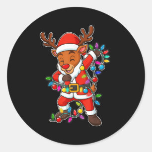 Christmas Reindeer Dabbing Lights Santa Xmas For M Classic Round Sticker