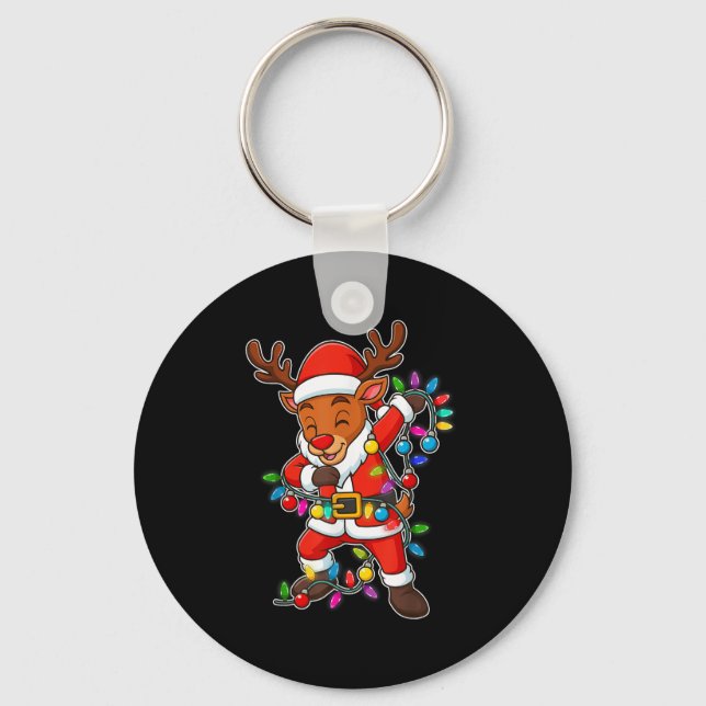 Christmas Reindeer Dabbing Lights Santa Xmas For M Keychain (Front)
