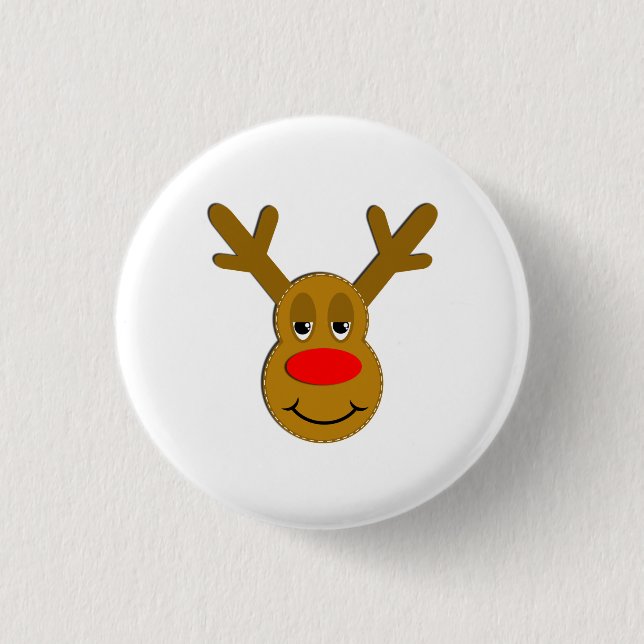 Christmas Reindeer Face 1 Inch Round Button (Front)