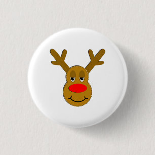 Christmas Reindeer Face 1 Inch Round Button
