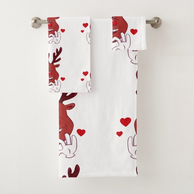 Christmas Reindeer face Bath Towel Set (Insitu)