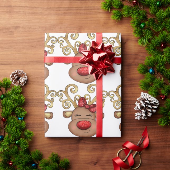 Christmas reindeer face holiday pattern wrapping paper (Holiday Gift)