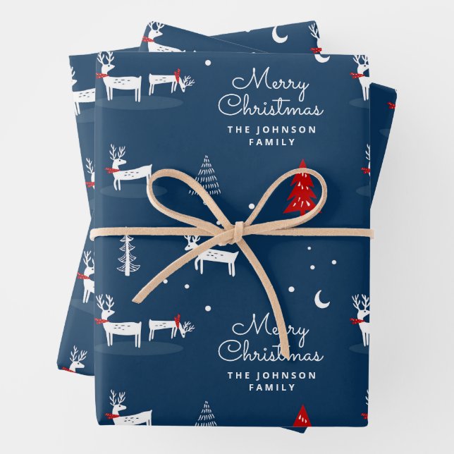 Christmas Reindeer Family Name  Wrapping Paper Sheet (In situ)