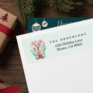 Christmas Reindeer Floral Mint Address Label