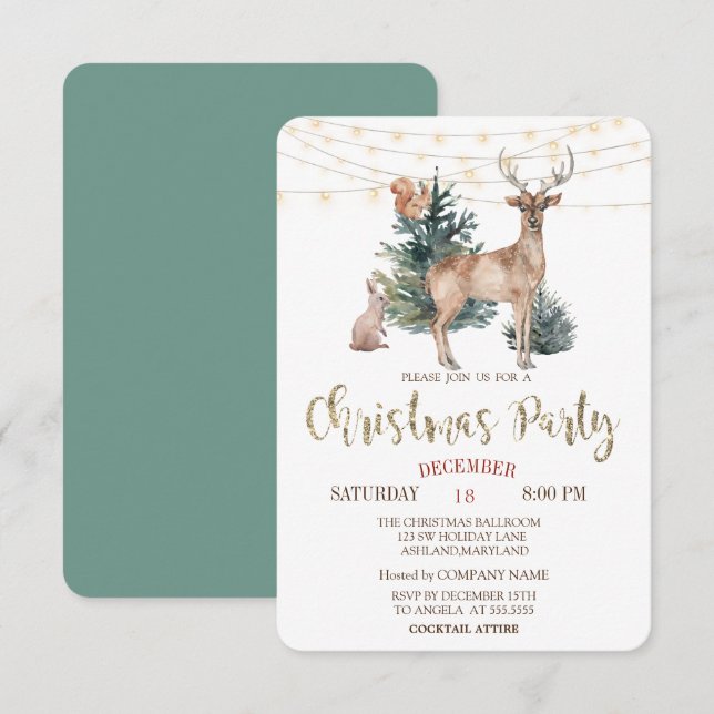 Christmas Reindeer,Forest Christmas Party   Invitation (Front/Back)