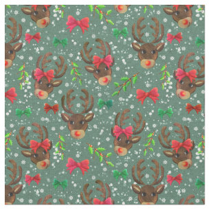 Christmas Reindeer Forest Green Fabric