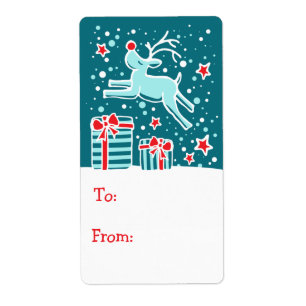 Christmas reindeer gift tag teal (to and from)