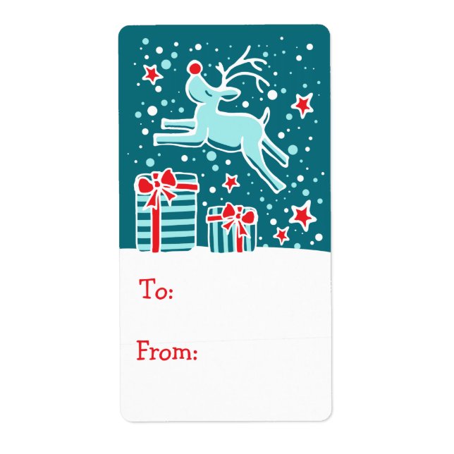 Christmas reindeer gift tag teal (to and from) (Front)