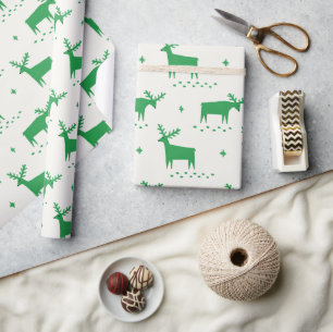 Christmas reindeer. Green woodland animal pattern Wrapping Paper