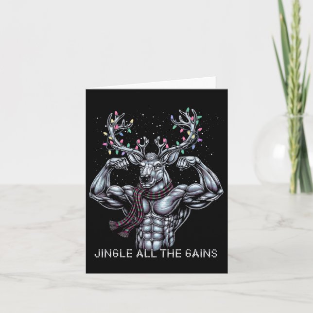 Christmas Reindeer Gym Workout Jingle All The Gain Card (Front)