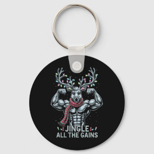 Christmas Reindeer Gym Workout Jingle All The Gain Keychain