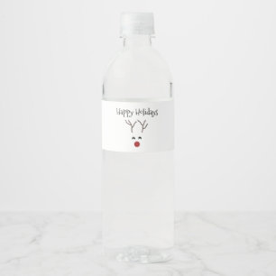 Christmas Reindeer Happy Holidays Water Bottle Label