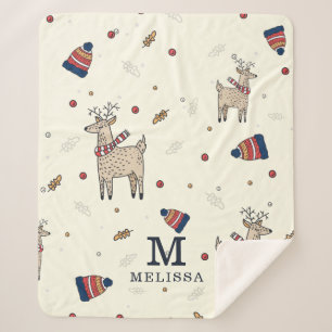 Christmas Reindeer Hats Pattern Personalized Sherpa Blanket