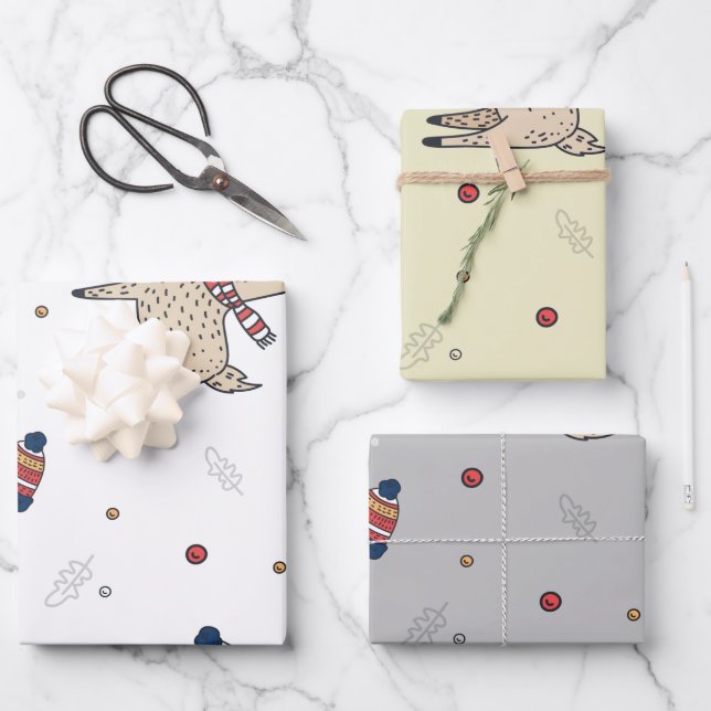 Christmas Reindeer Hats Pattern Wrapping Paper Sheet (Front)